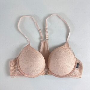 Aerie Women's Racerback Bra Front Closure Beige Nude Lace Size 34B